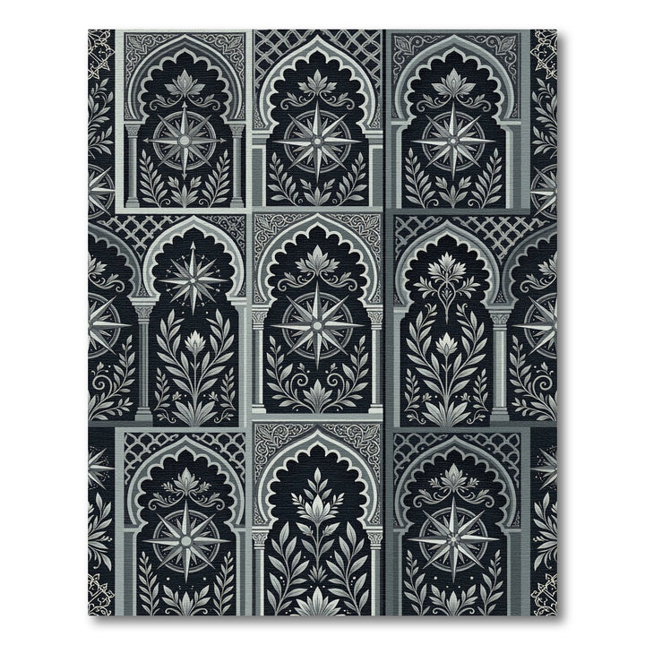 Arabesque Compass Ornamental Black Rug