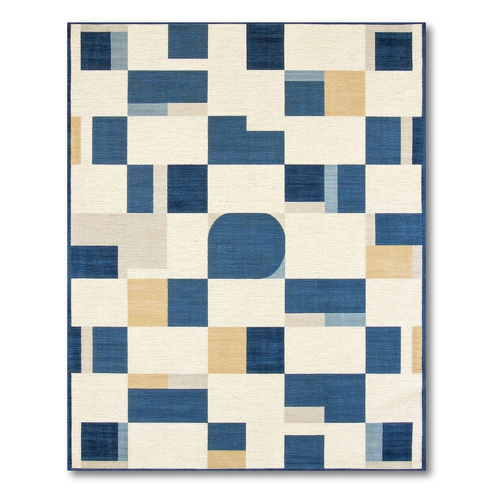 Blue Geometric Area Rug with Abstract Shapes