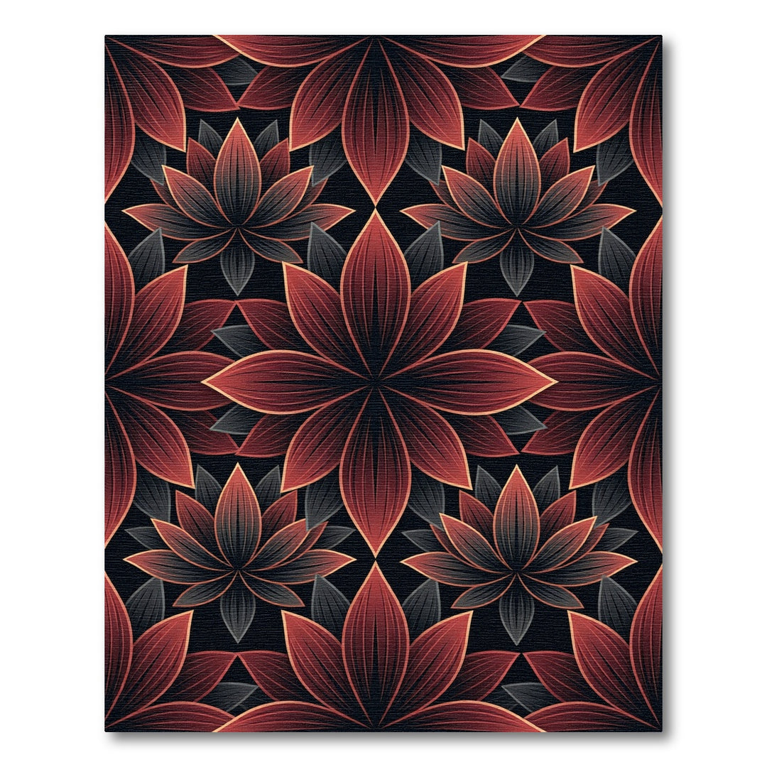 Deep Red Floral Tessellation Rug