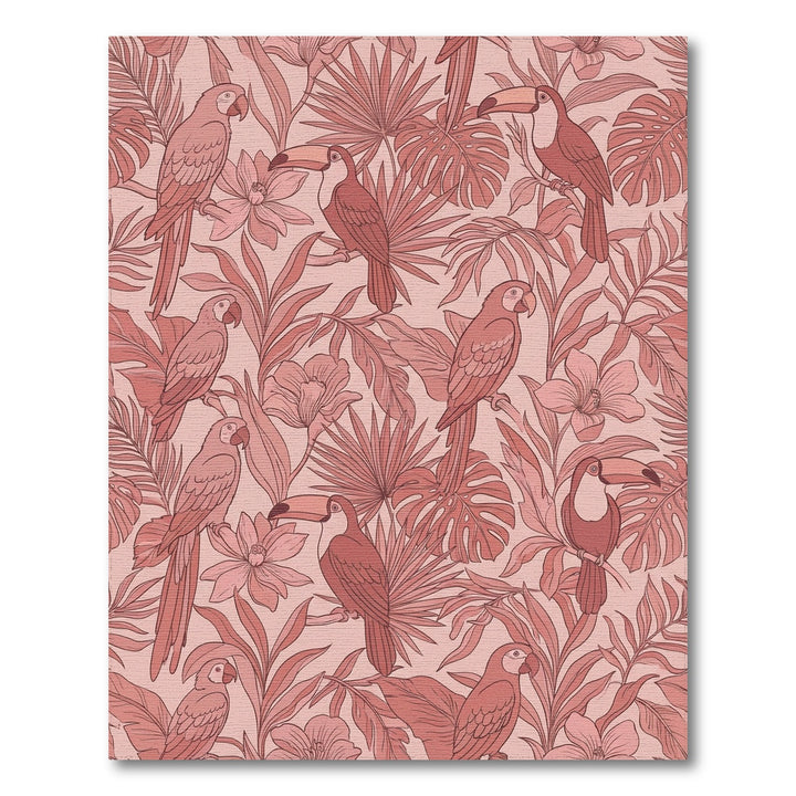Coral Parrot Toucan Foliage Arrangement Rug