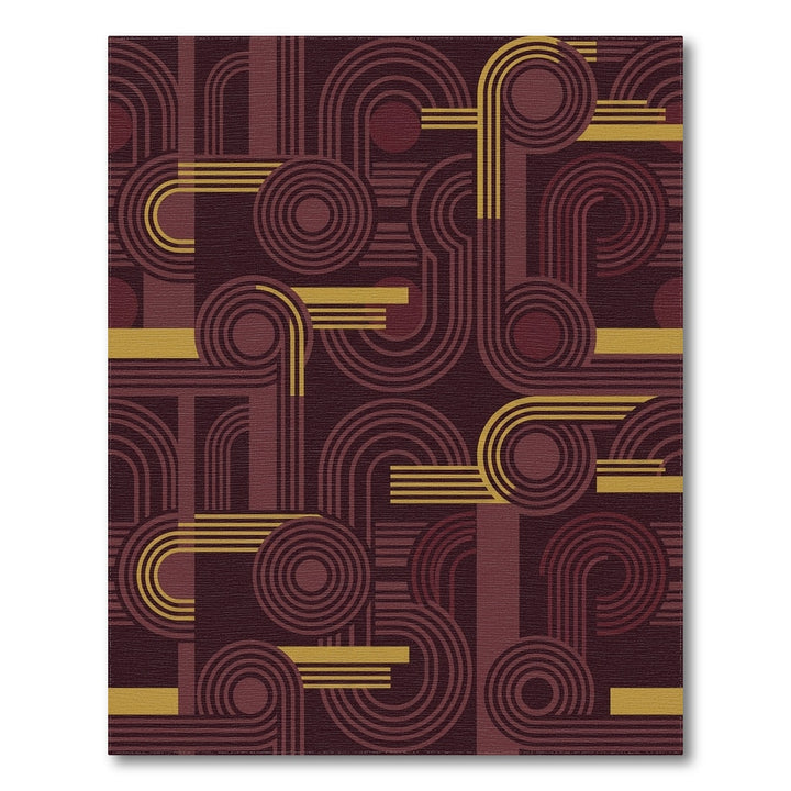 Retro Burgundy Golden Geometric Abstraction Rug