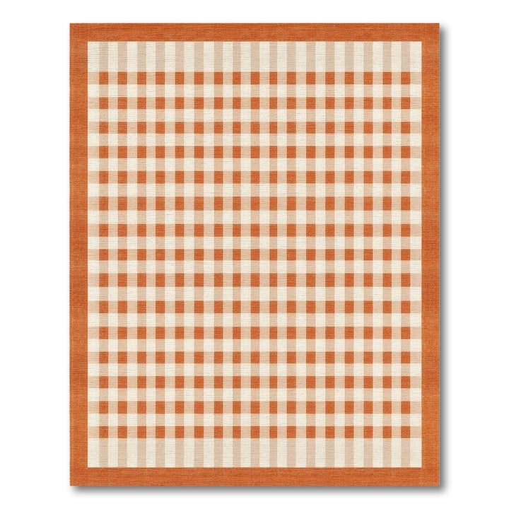 Orange Gingham Checkered Bordered Area Rug