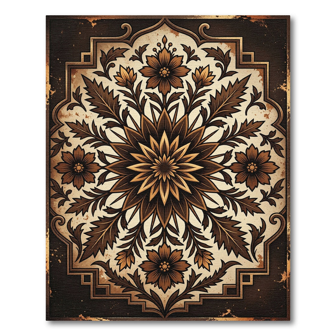 Brown Floral Medallion Symmetry Rug