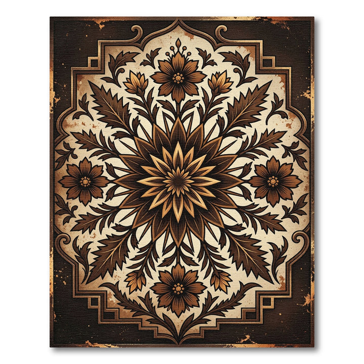Brown Floral Medallion Symmetry Rug