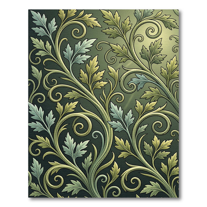 Elegant Sage Green Swirling Leaves Rug