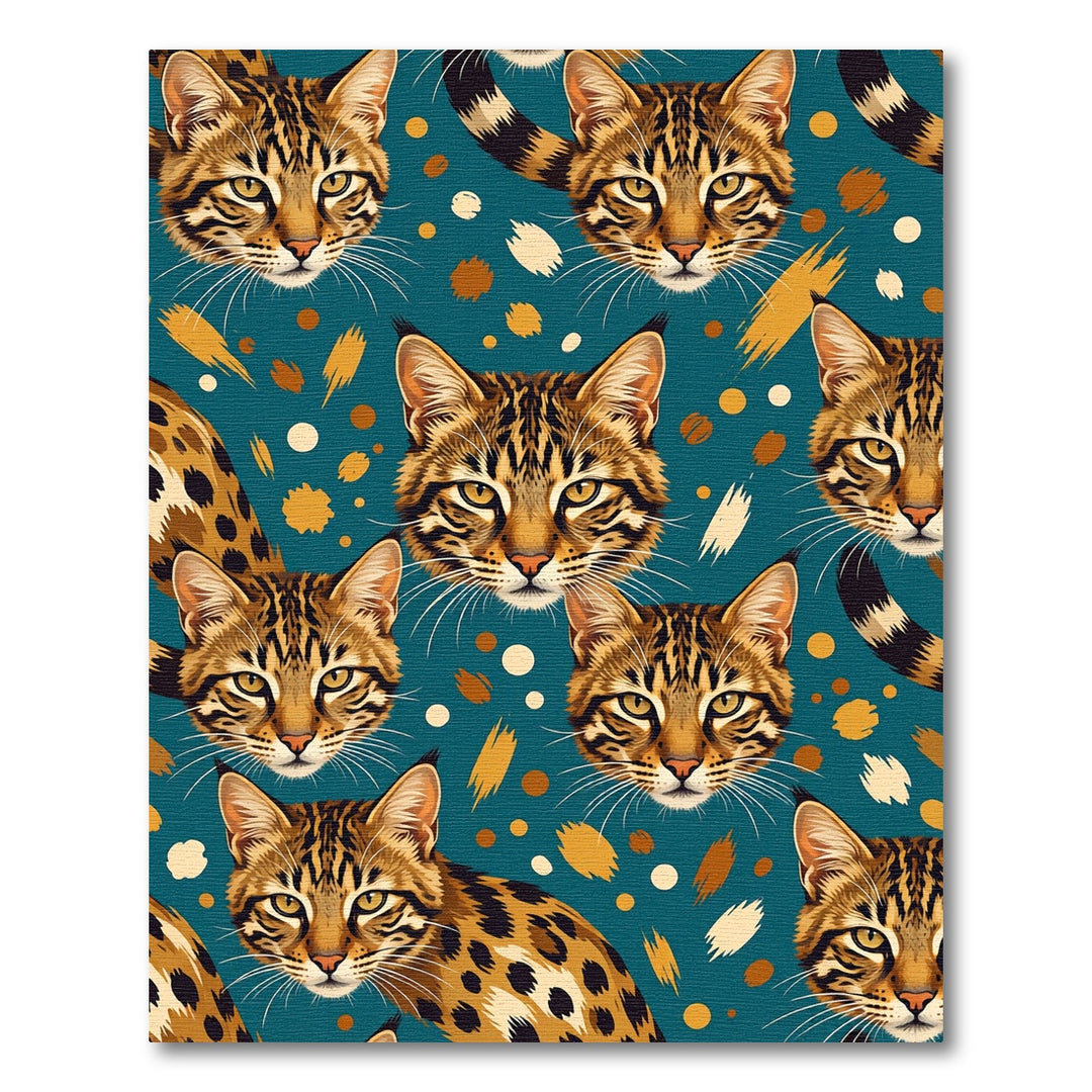 Wild Cat Face Teal Abstract Brushstrokes Rug