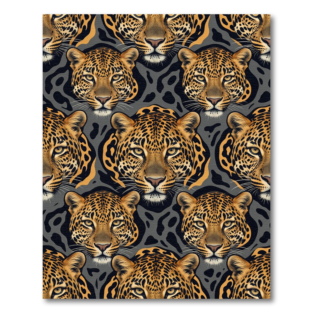 Leopard Faces Gray Abstract Background Rug