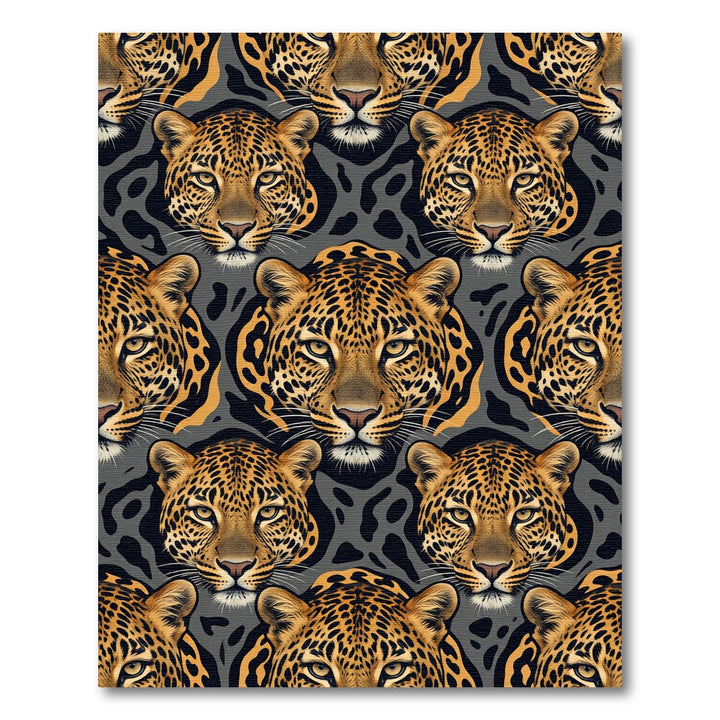Leopard Faces Gray Abstract Background Rug