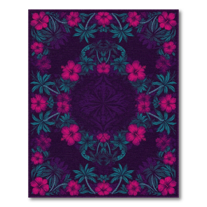 Purple Hibiscus Floral Medallion Area Rug