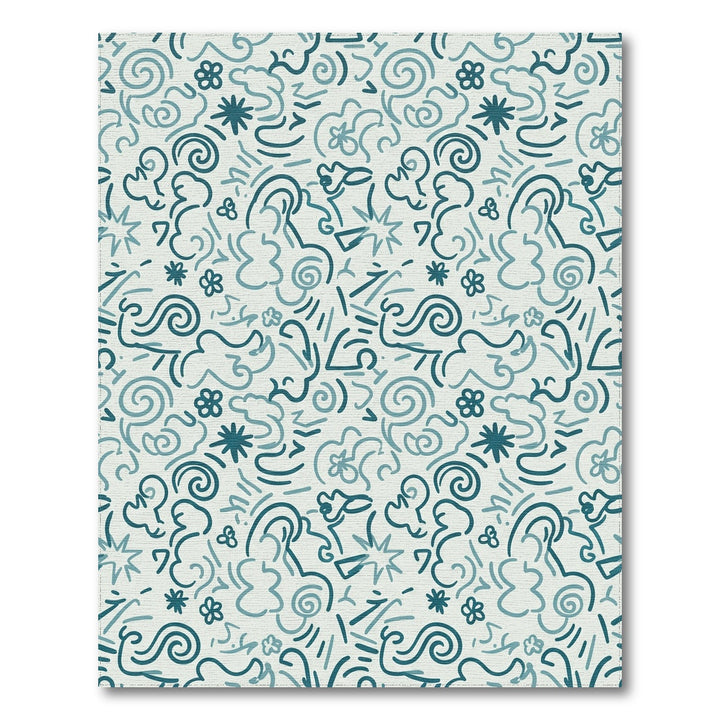 Teal Swirls and Stars Abstract Rug