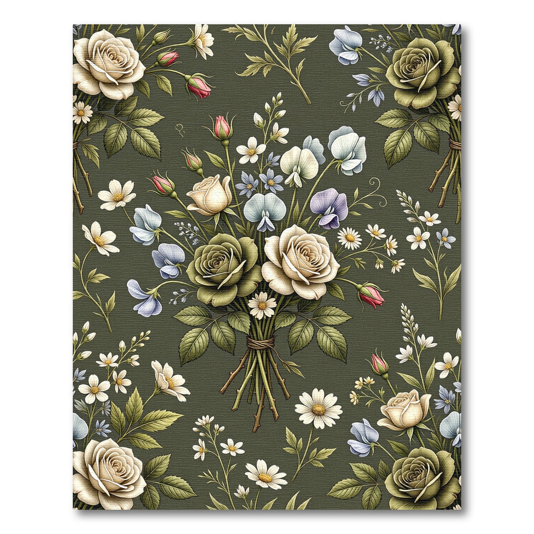 Vintage Cream Rose Botanical Garden Rug