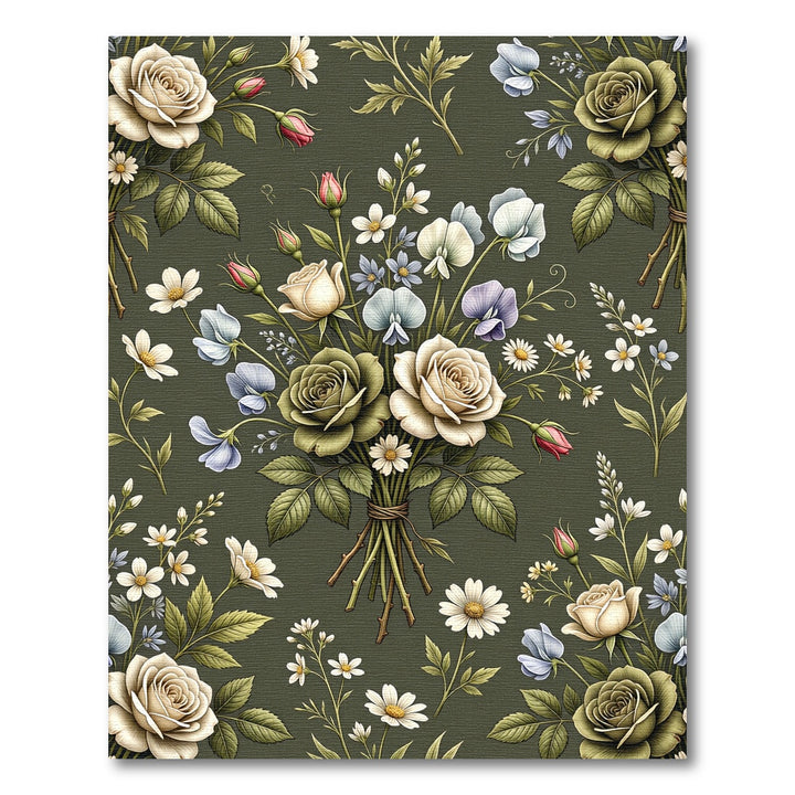 Vintage Cream Rose Botanical Garden Rug