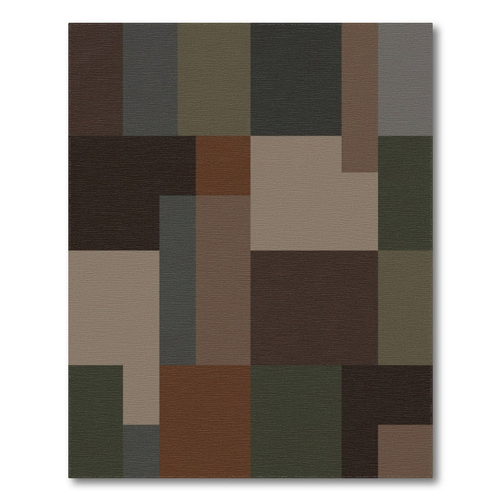 Earthy Brown Abstract Geometric Blocks Rug
