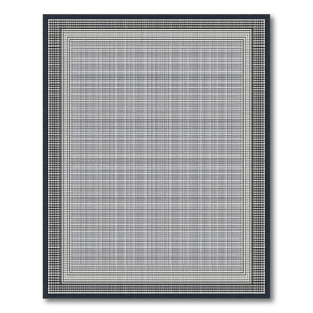 Black White Plaid Houndstooth Border Rug
