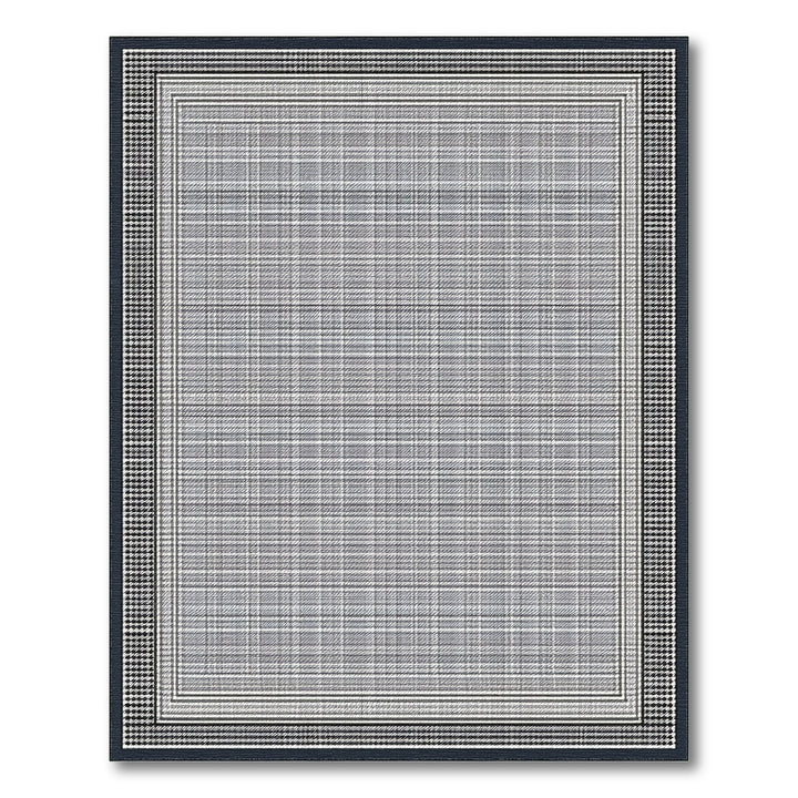 Black White Plaid Houndstooth Border Rug