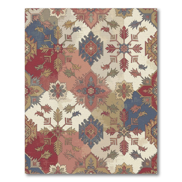 Vintage Red Blue Medallion Patchwork Rug