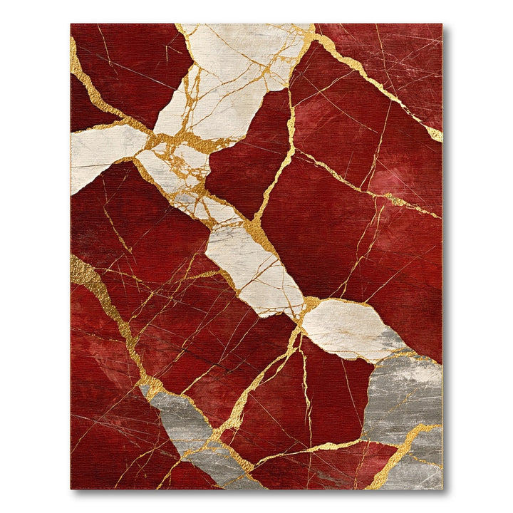 Red Marble Gold Vein Red Area Rug