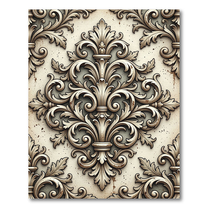 Ornate Ivory Fleur-De-Lis Relief Rug