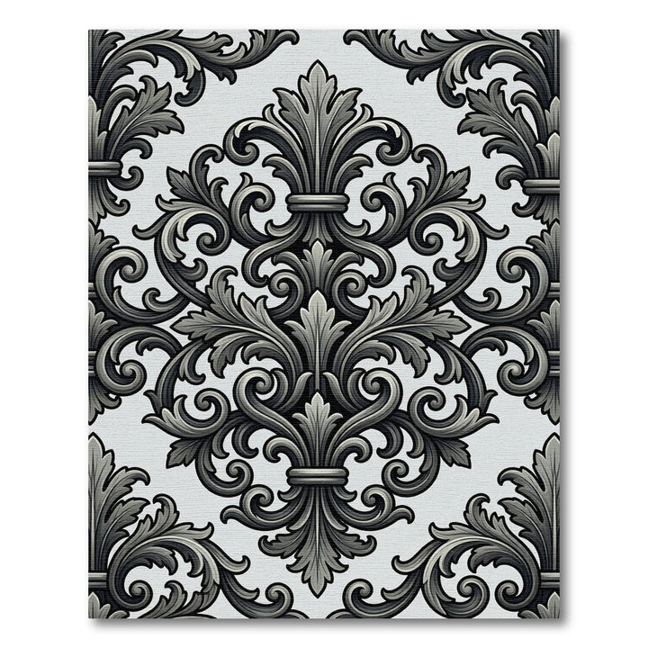 Elegant Charcoal Fleur-de-lis Scrollwork Rug