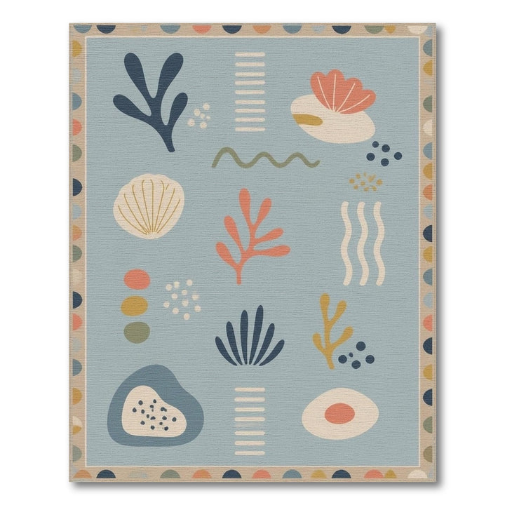 Coastal Blue Coral Shell Area Rug