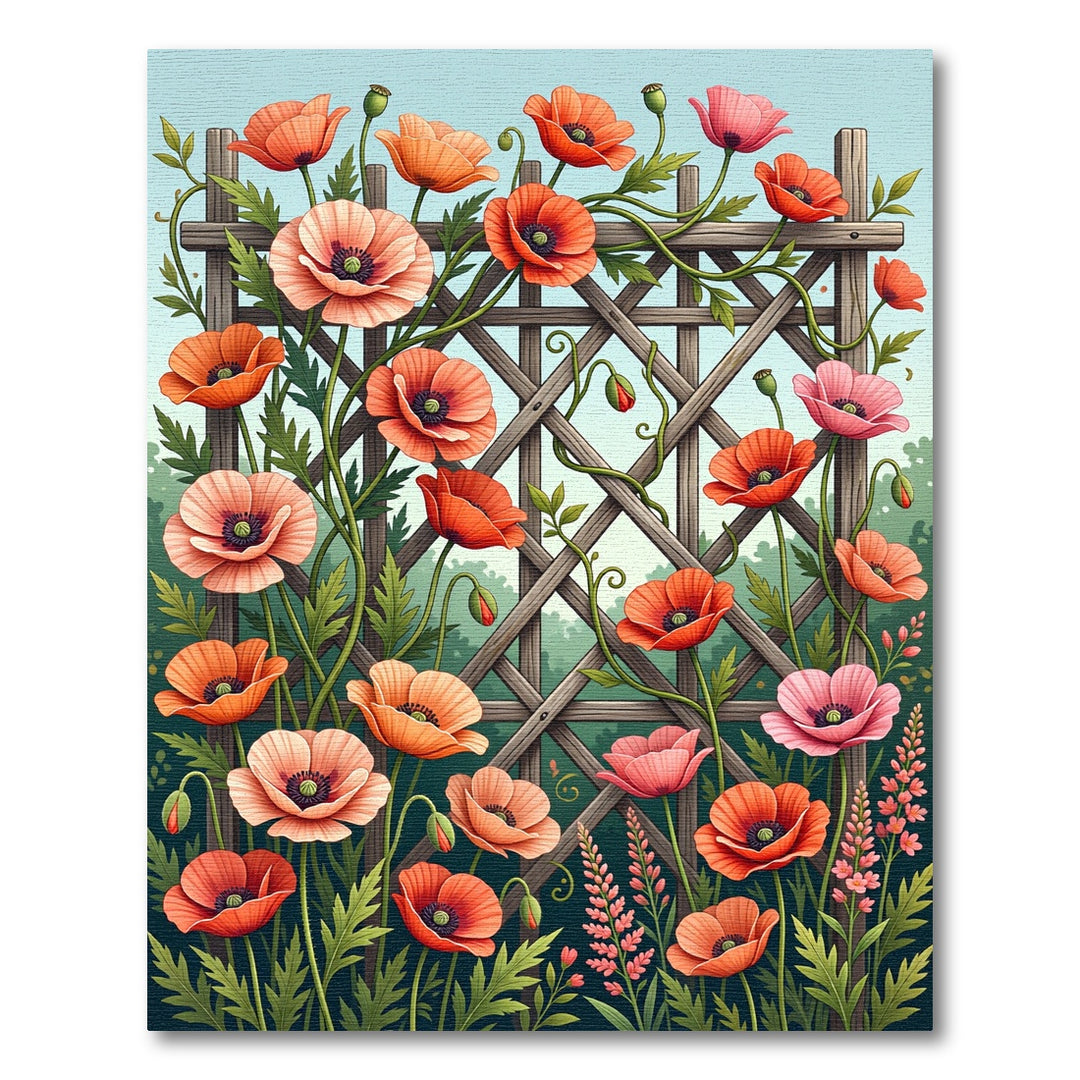 Whimsical Poppy Garden Trellis Rug