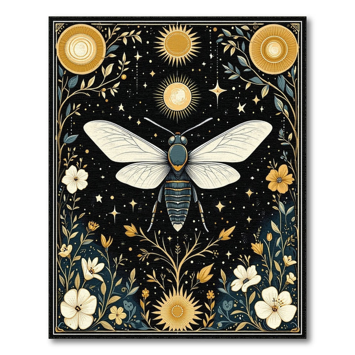 Celestial Moth Gold Floral Area Rug