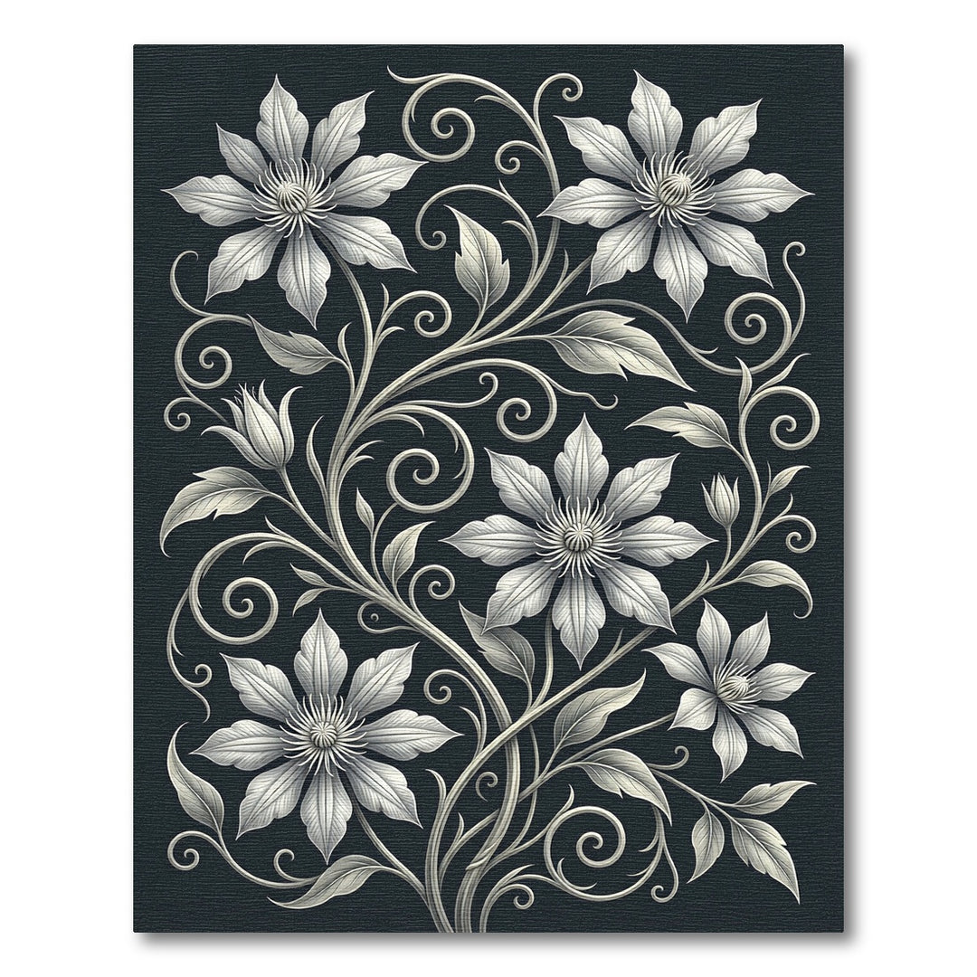 Gray White Floral Vine Swirl Rug
