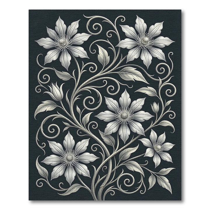 Gray White Floral Vine Swirl Rug