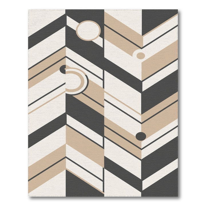 Beige Black Geometric Chevron Area Rug