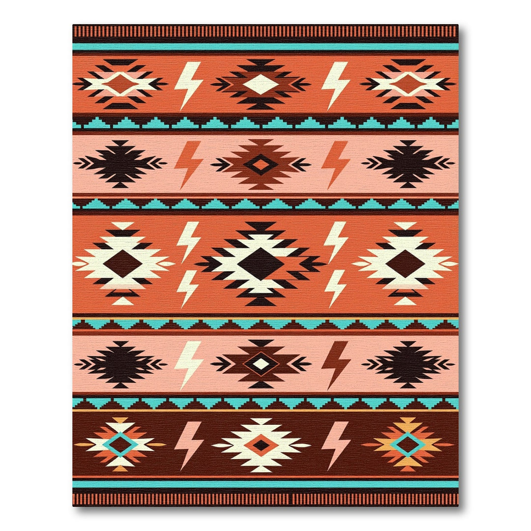 Retro Orange Aztec Lightning Bolt Rug