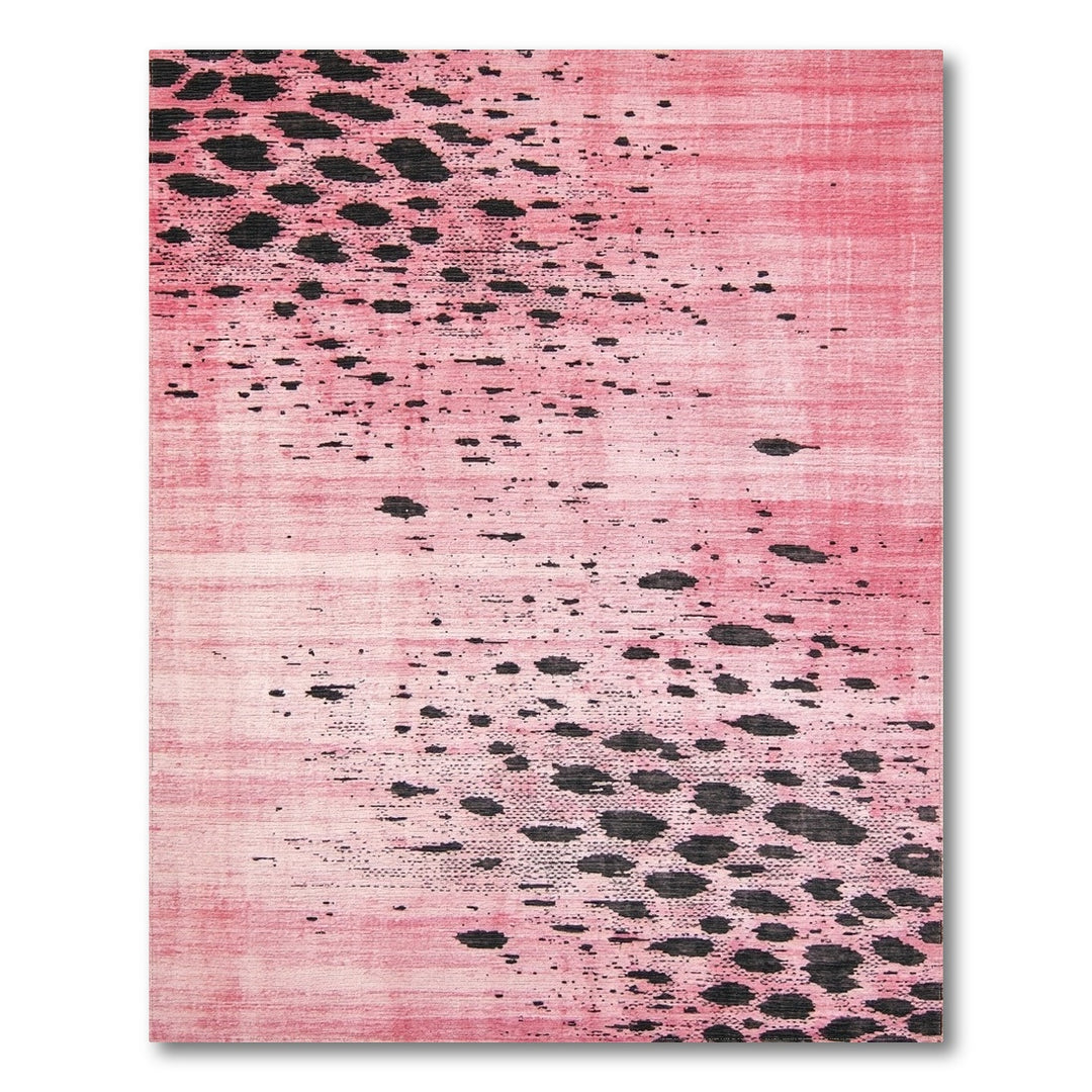 Pink Abstract Area Rug with Black Spots