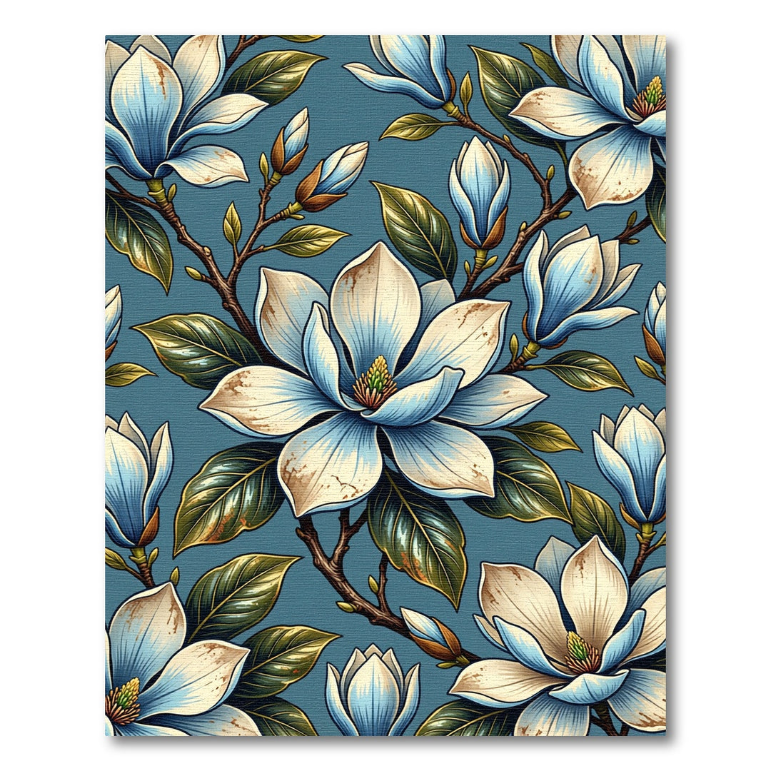 Pastel Blue Magnolia Blossom Branches Rug
