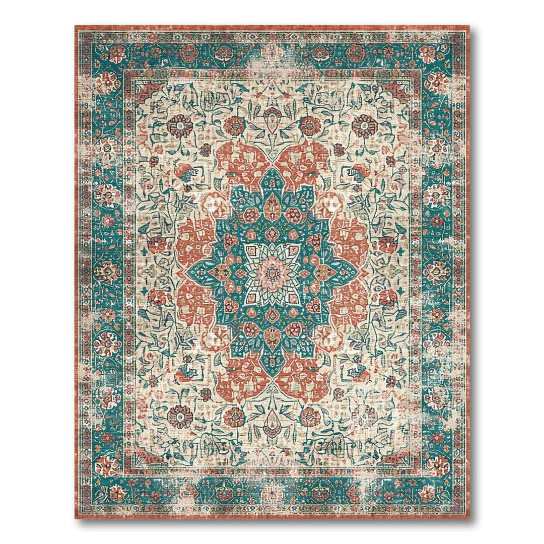 Teal Medallion Distressed Vintage Area Rug