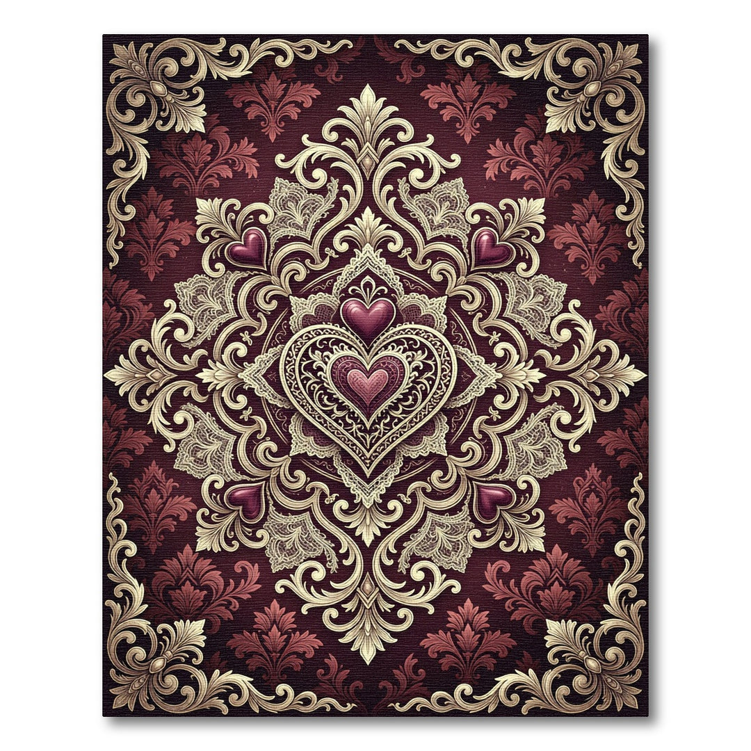 Ornate Heart Damask Royal Rug