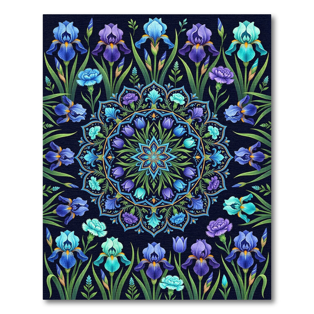 Vibrant Iris Blossom Mandalas Rug
