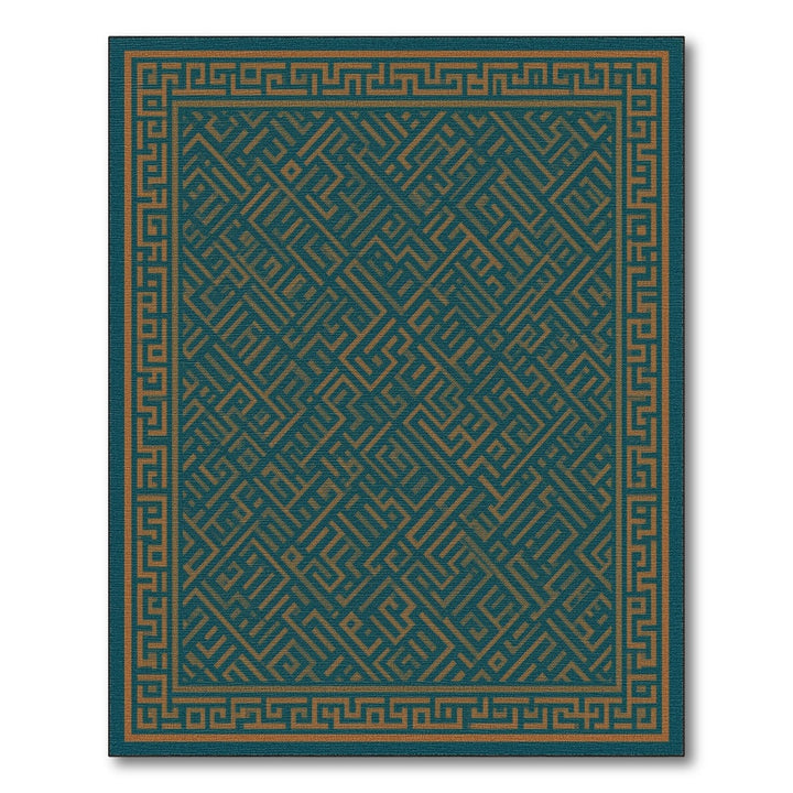 Blue and Teal Geometric Maze Area Rug