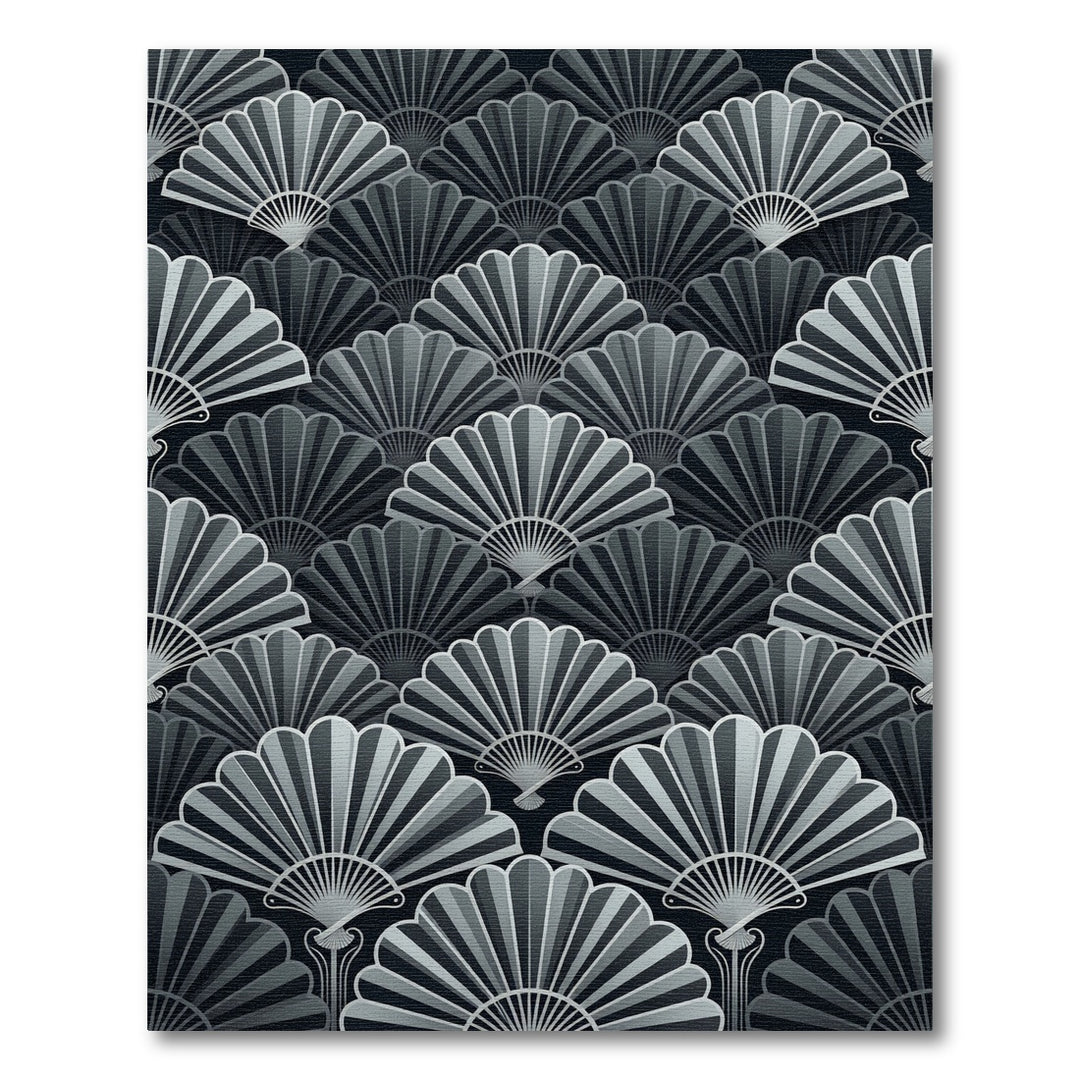 Art Deco Hand Fan Black Gray Rug