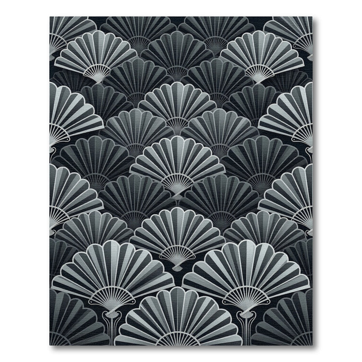 Art Deco Hand Fan Black Gray Rug