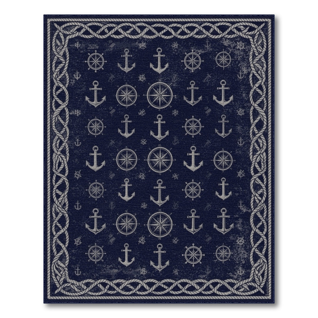Navy Blue Nautical Anchor Area Rug