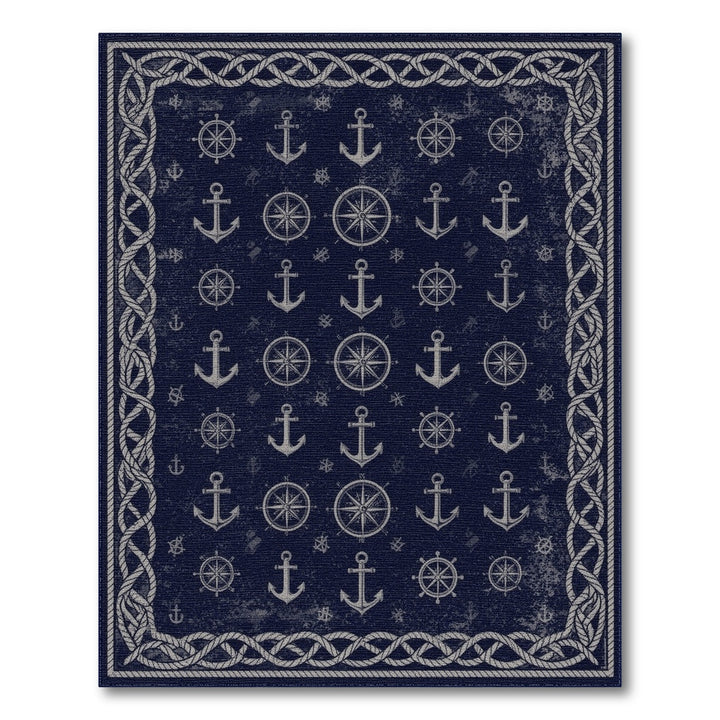 Navy Blue Nautical Anchor Area Rug