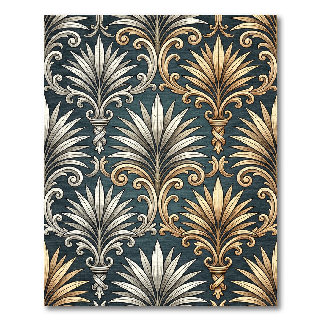 Elegant Gold and Silver Acanthus Rug