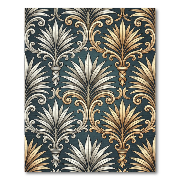 Elegant Gold and Silver Acanthus Rug