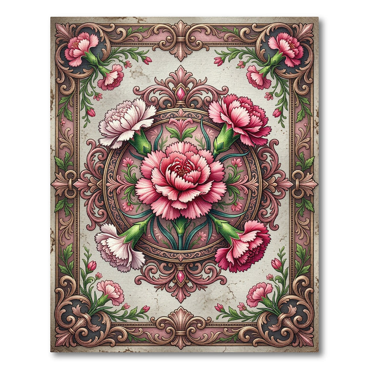 Vintage Pink Floral Carnation Frame Rug