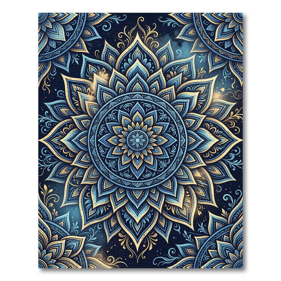 Exotic Blue Golden Mandala Radiance Rug