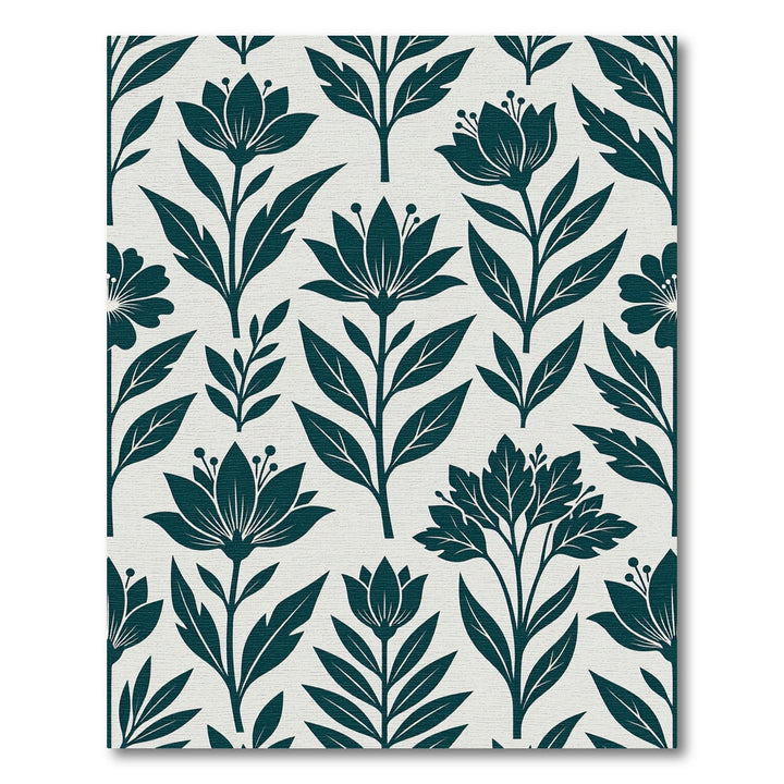 Deep Teal Floral Botanical Aesthetic Rug