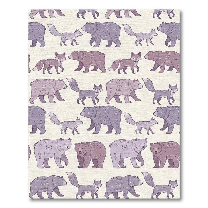 Lavender Bear Fox Folk Art Rug
