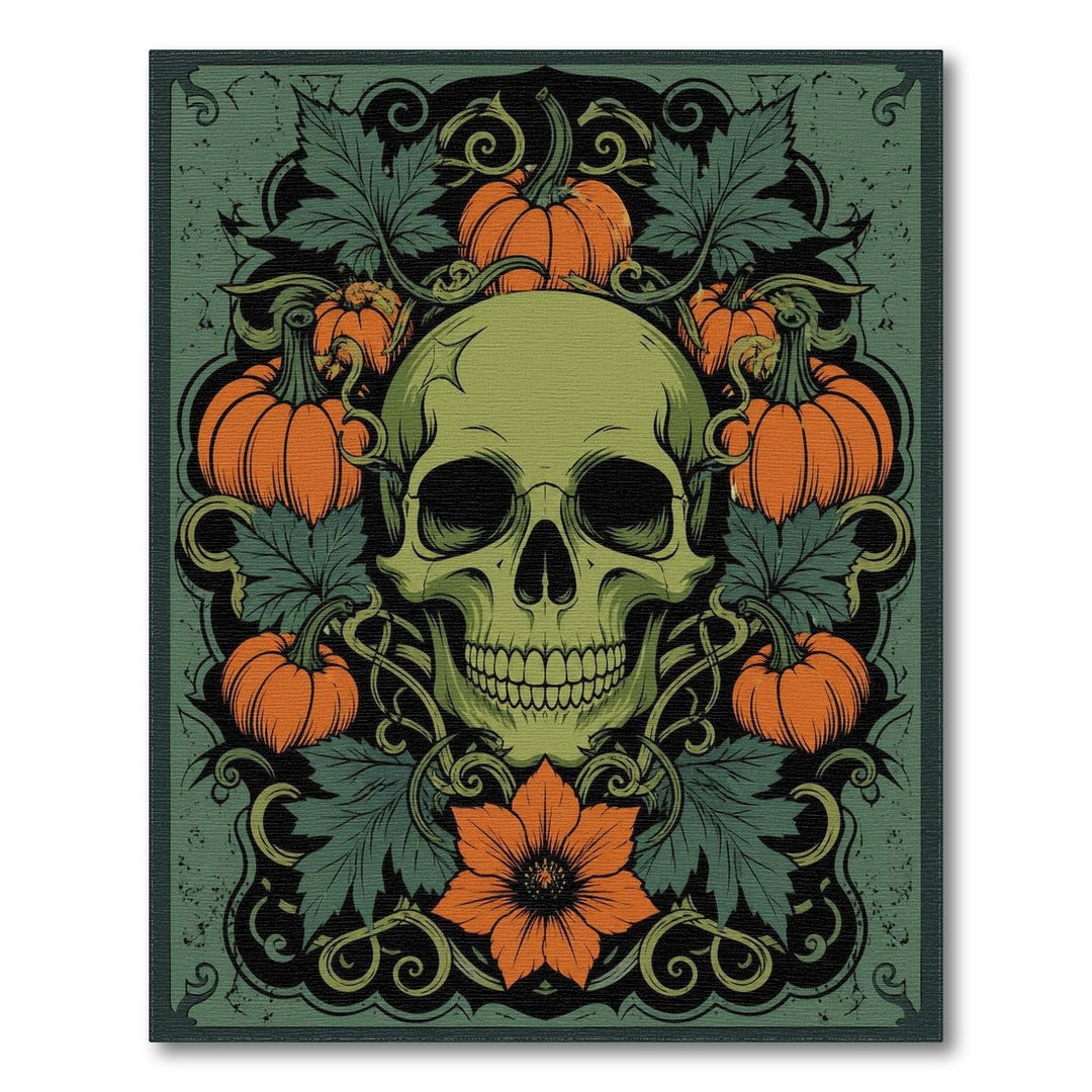 Green Skull Pumpkin Vintage Area Rug