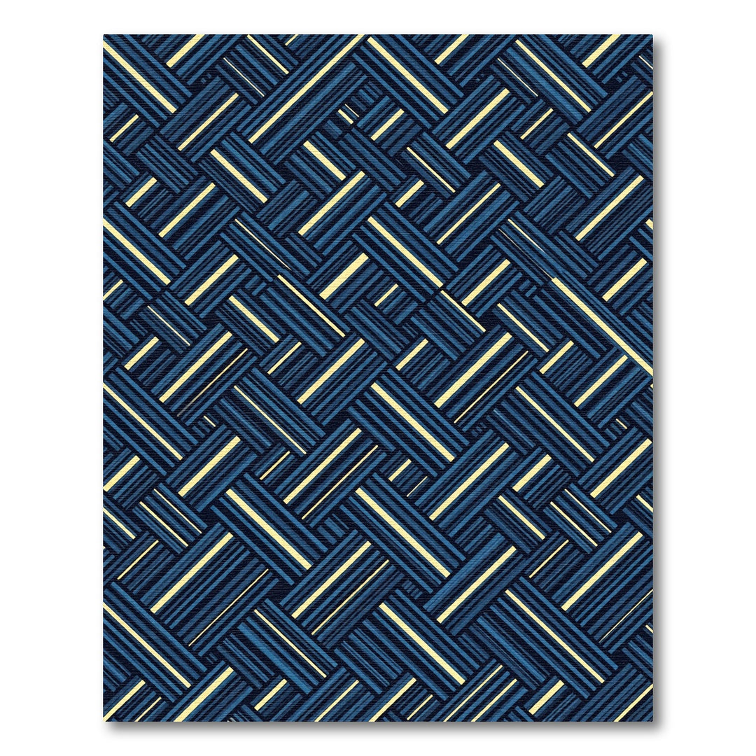 Deep Blue Woven Stripe Geometric Rug