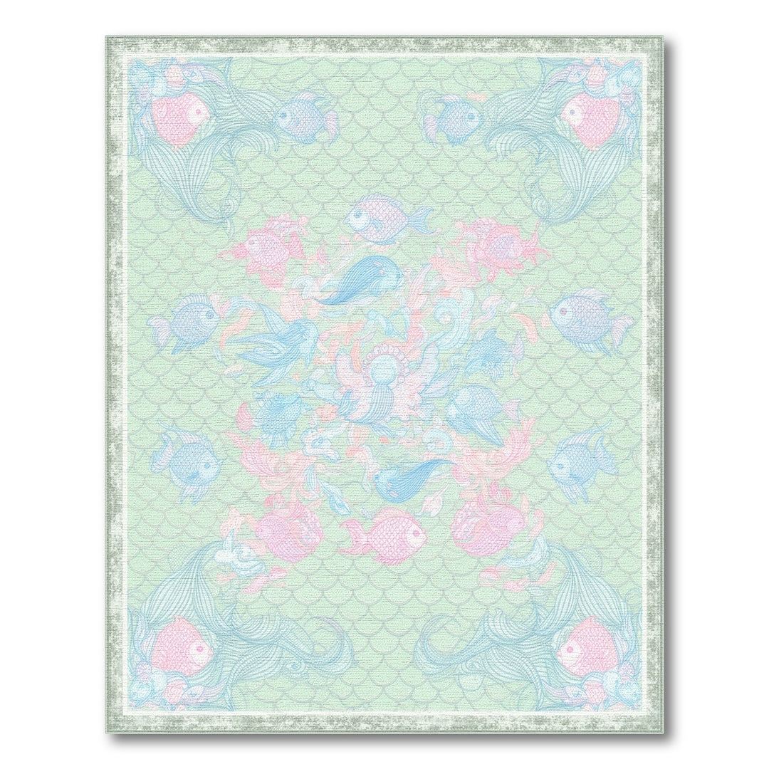 Mint Green Coastal Fish Area Rug