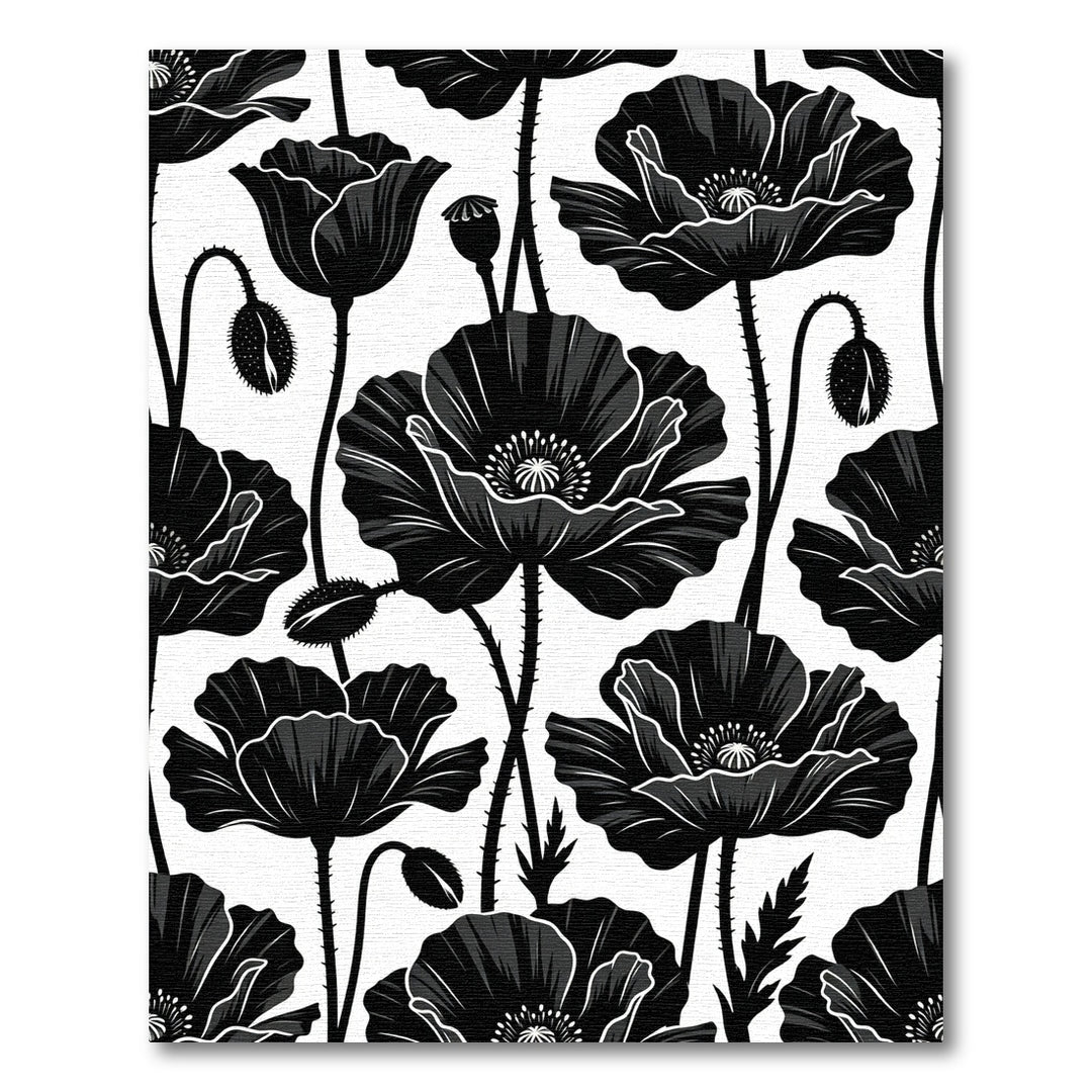 Black Poppy Floral Silhouette Rug